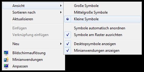 So verkleinern Sie die Desktop-Symbole in Windows 7